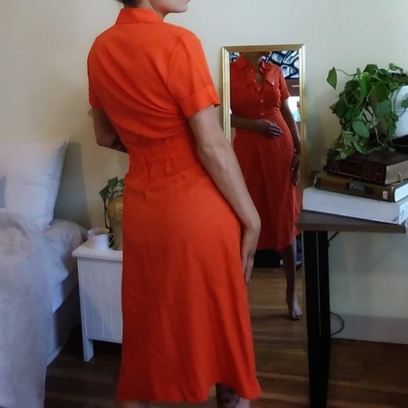 NEW YORK & COMPANY Tangerine Shirtdress XS EUC - Picture 9 of 9